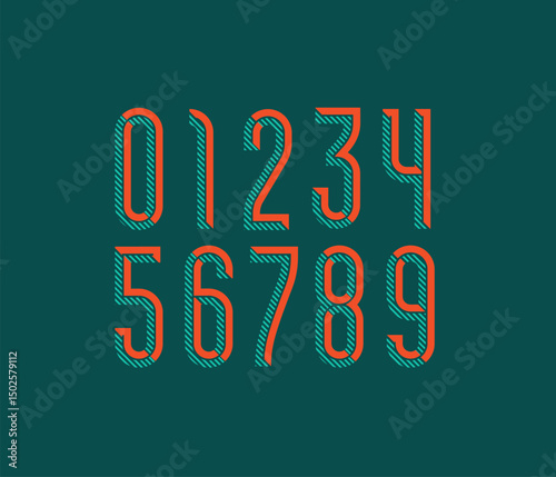 Condensed numbers with striped line, 3d numerals set, vector illustration 10EPS