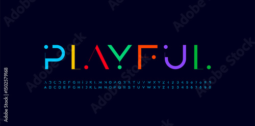 Font colorful alphabet, thin letters from A to Z and numbers from 0 to 9, made thin line and circle dot vector illustration 10EPS.