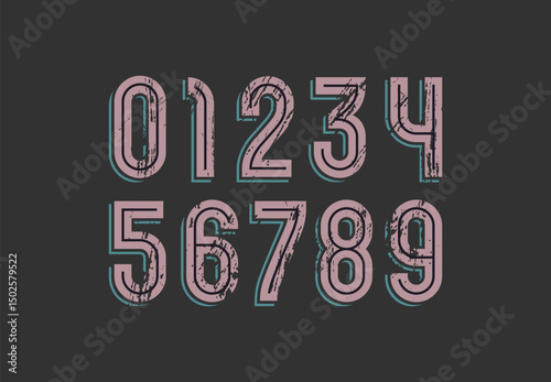 Retro numbers, old numeral set, frayed vector illustration 10EPS