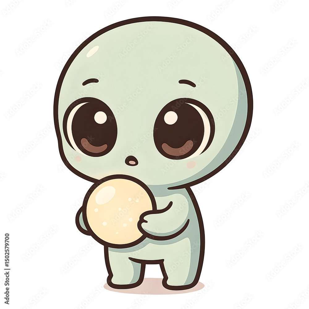 Fototapeta premium Adorable Alien Creature Holding a Pearl Cute Cartoon Character Illustration for Kids