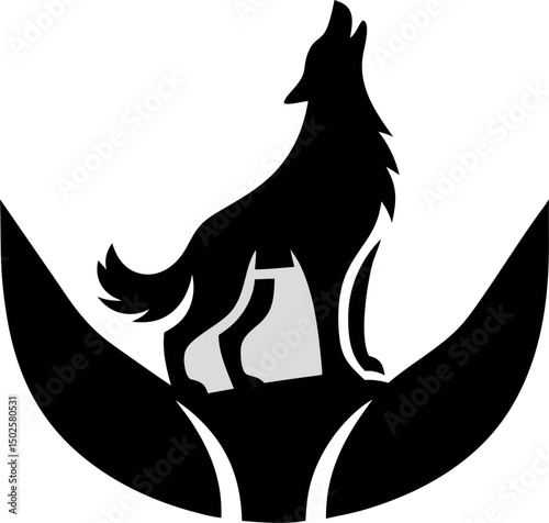 Fox, Wolf, howling on hill, icon, logo, vector illustration	