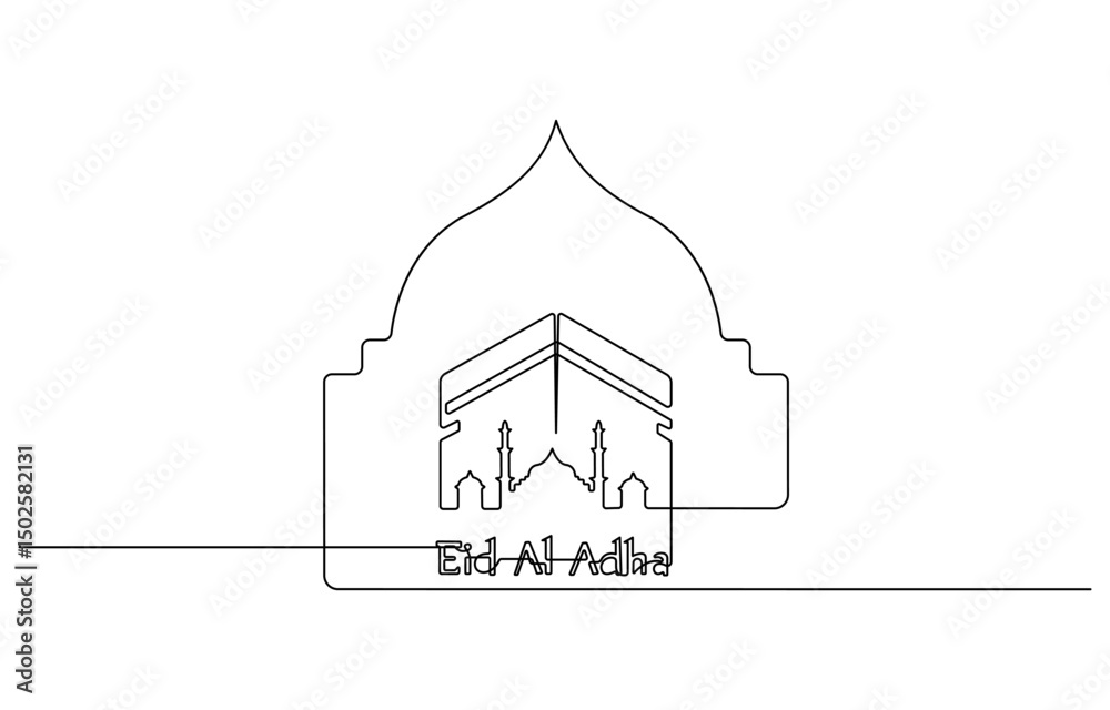 Fototapeta premium Single one line drawing happy eid Al Adha conept. Continuous line draw design graphic vector illustration, isolated on white background.