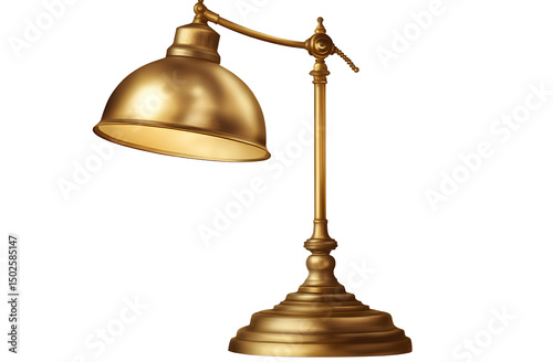  A brass desk lamp with no background, a white transparent PNG image.