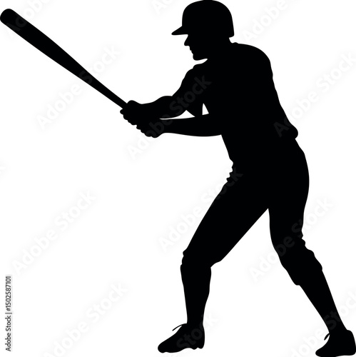 Baseball Player Silhouette - Swinging Bat Vector Illustration. the baseball player who is hitting the ball.