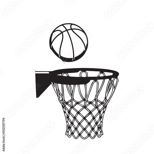 basketball hoop isolated on white background. Drawing with line art. Simple design. Vector illustration