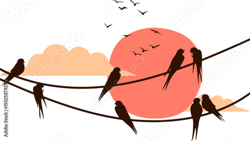 vector illustration of silhouette image of bird in nature
