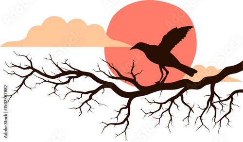 vector illustration of silhouette image of bird in nature