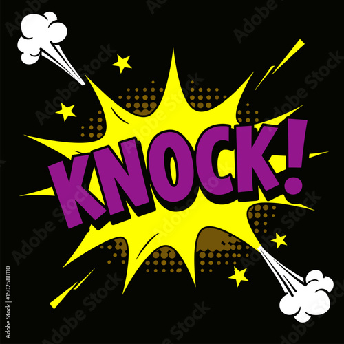 Vibrant Knock Comic Book Style Speech Bubble Graphic Design Element for Pop Art Projects
