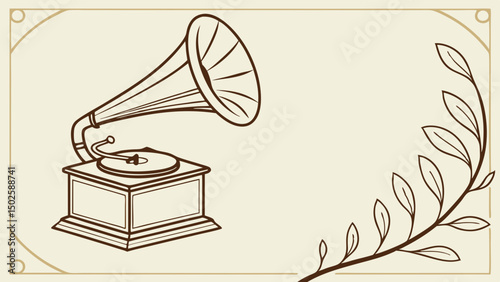 Vintage Phonograph Machine Background Design with Antique Decoration Elements and Ornament