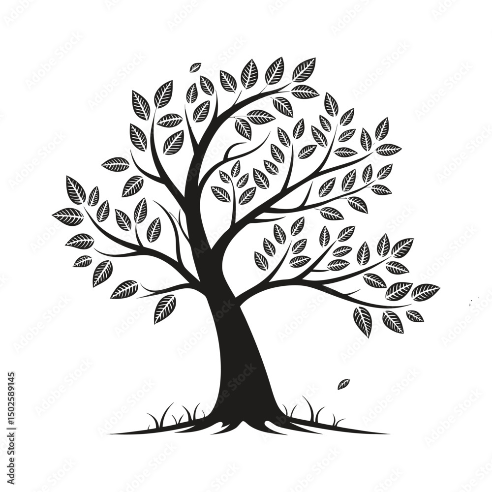 Obraz premium Modern Black Tree T-Shirt Minimalist Nature Silhouette with Symmetrical Branches Eco Art Graphic Tee