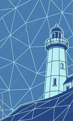 An illustration of lighthouse that is near the coast
