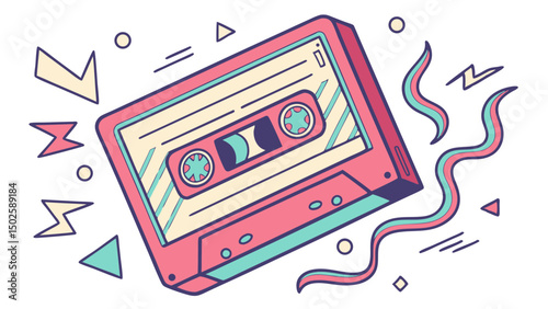A Colorful and Retro Audio Cassette Tape Illustration for Nostalgia