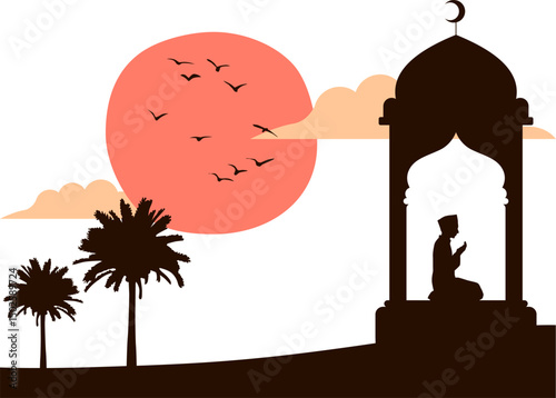 silhouette vector illustration of a person praying at dusk