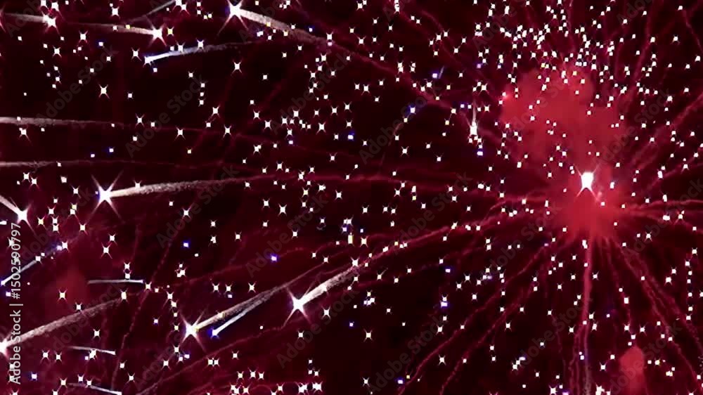 A stunning display of vibrant red fireworks illuminates the night sky, captivating onlookers with radiant bursts and sparkling trails, creating a magical atmosphere filled with excitement.