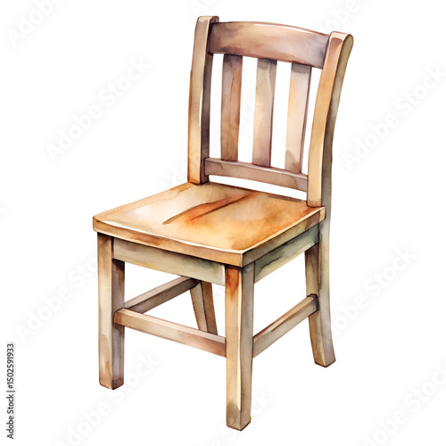 Hand-painted wooden chair on transparent background
