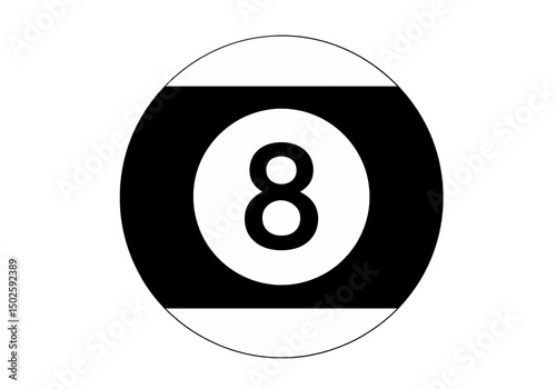 8 Ball Image Black and White Billiards Ball Graphic isolated on transparent background