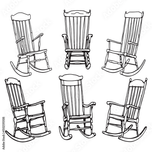 classic wooden rocking chair simple line art vector