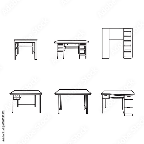 Clean line art style writing desk vector graphic