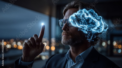 Businessman holding global network connection on cloud computing solutions and data analytics, leveraging predictive strategy and actionable insights, innovative infrastructure, Technology and global.