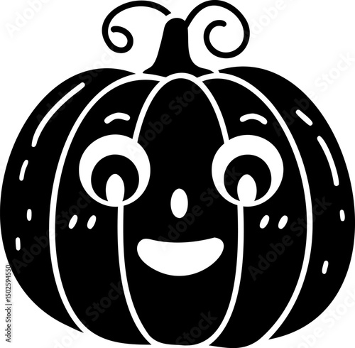 Happy pumpkin with smiling face and curly stem, perfect for Halloween decorations