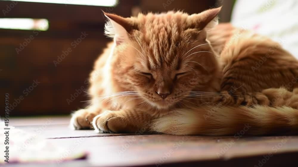 custom made wallpaper toronto digitalA cozy orange cat resting peacefully in a sunlit interior.