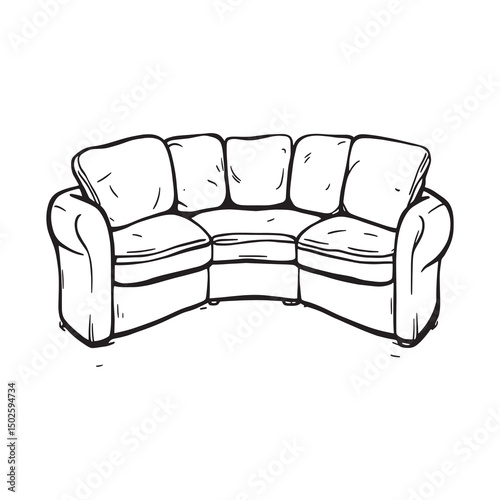 comfortable sectional sofa simple line drawing vector illustration