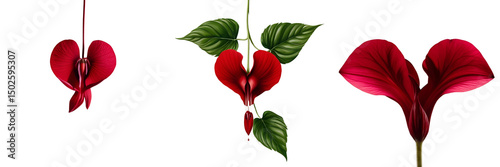 Set of A Stunning Bleeding Heart red Flower isolated on a transparent background