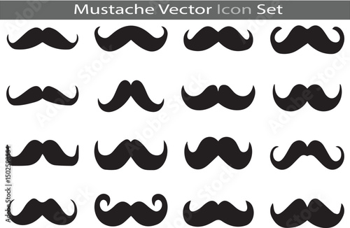 A Set of Mustache silhouette icon collection vector illustration on a white background