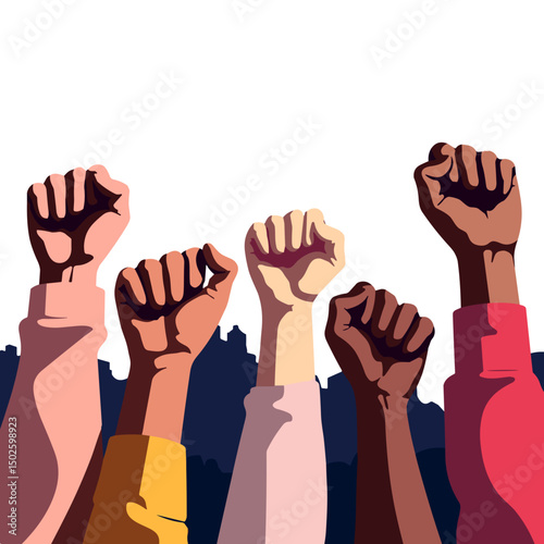 Unity fists raised in protest against inequality, empowerment celebration