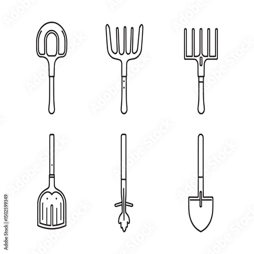 Gardening tool hoe line art vector illustration