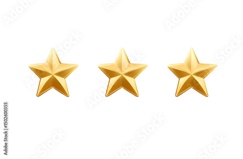  3 golden five-star icons, one in the center and two more on each side, on an isolated transparent background