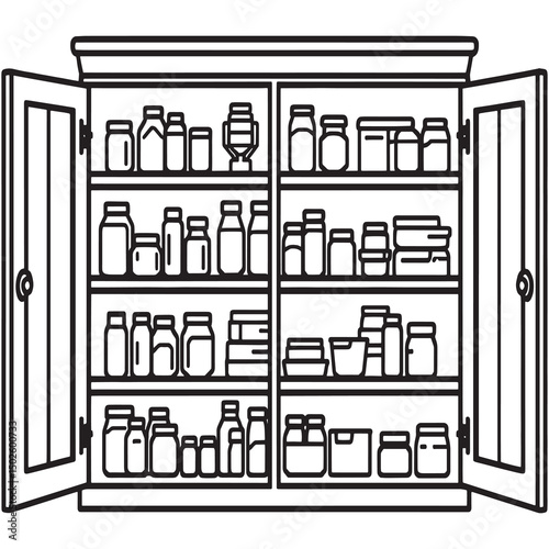 Hand drawn pantry cabinet vector with clean outline style