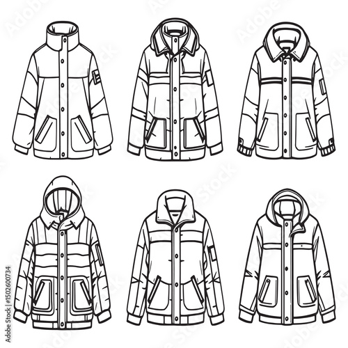Hand drawn outline of winter jacket for designers