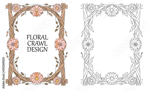 Floral design vector file, vintage style photo frame.