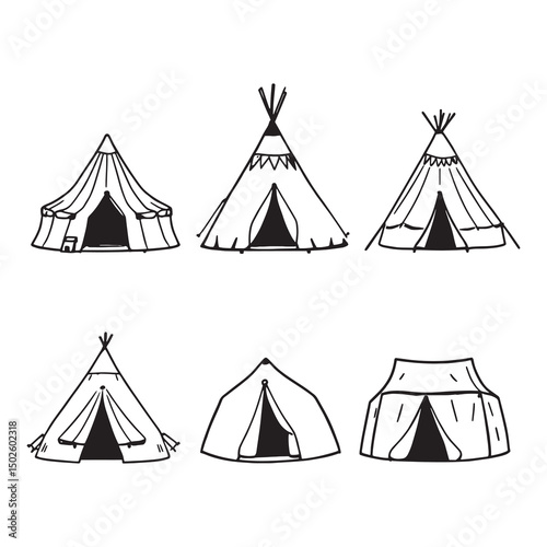 hand drawn vector style tippi teepee tent outline design