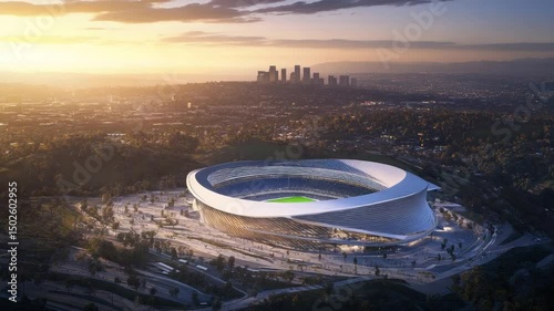 Architectural marvel sofi stadium in los angeles during beautiful sunset moment