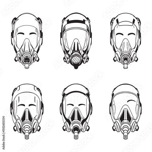 Healthcare oxygen mask vector illustration in line style