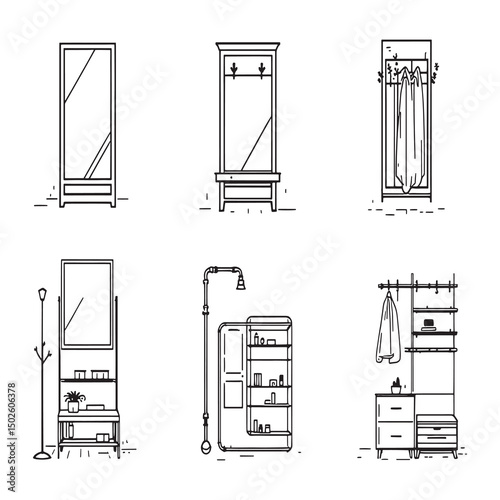 Line art of stylish hall tree for entry hallway