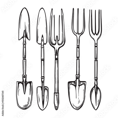 line drawing of transplanter gardening hand tool vector