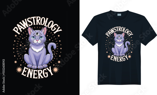 Mystical Cat Illustration – Pawstrology Energy with Zodiac Symbols, Spiritual Stars and Magic Art, cat, mystical, pawstrology, astrology, zodiac, illustration, magic, spiritual, stars, moon, feline photo