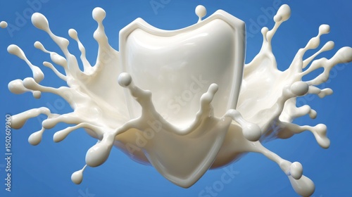Photorealistic Splash of Milk Forming a Round Shape Against a Vibrant Blue Background