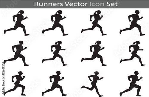 A Set of Runner silhouette icon collection vector illustration on a white background