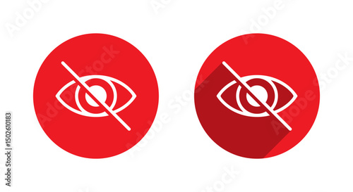 Hidden eye, sensitive content icon with long shadow. Invisible, hide, private sign symbol
