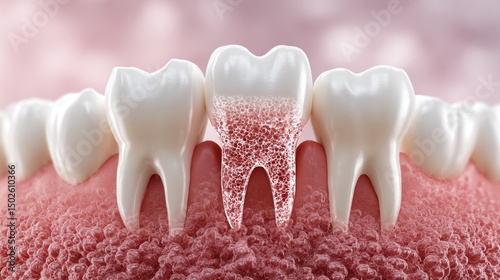 Detailed 3D Illustration of Lower Gum and Dental Structure of Baby Teeth with Visible Tooth Root