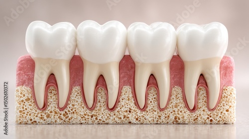 Detailed 3D Rendering of Complete Set of Primary Teeth on Soft Gum Tissue Model