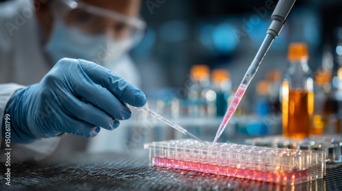 Laboratory Technician Conducting Experiment with Pipette and Test Tubes in Modern Lab Environment