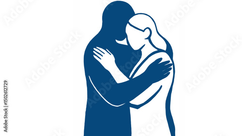 Vector illustration of silhouette of two people hugging each other