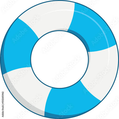 Flat vector illustration of a blue and white inflatable swim ring. Perfect for beach, summer, or poolside designs, children’s content, vacation themes, and water safety visuals.