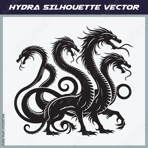 Mythical hydra silhouette vector illustration