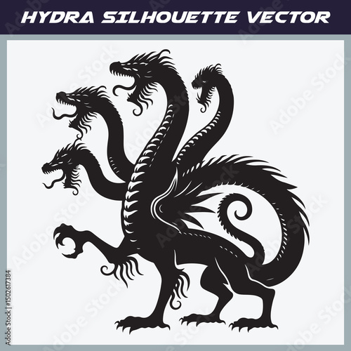 Mythical hydra silhouette vector illustration